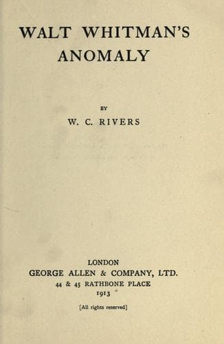 Cover of Walt Whitman's anomaly
