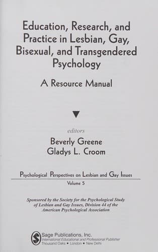 Cover of Education, research, and practice in lesbian, gay, bisexual, and transgendered psychology