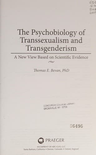 Cover of The psychobiology of transsexualism and transgenderism